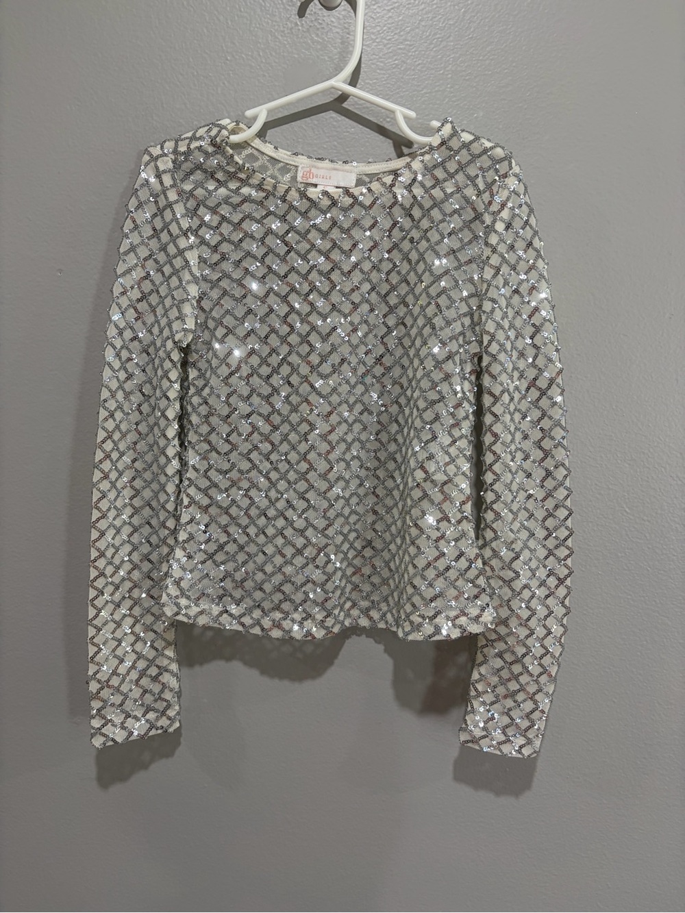 GB girls Silver Sequin Grid Long-Sleeve Top